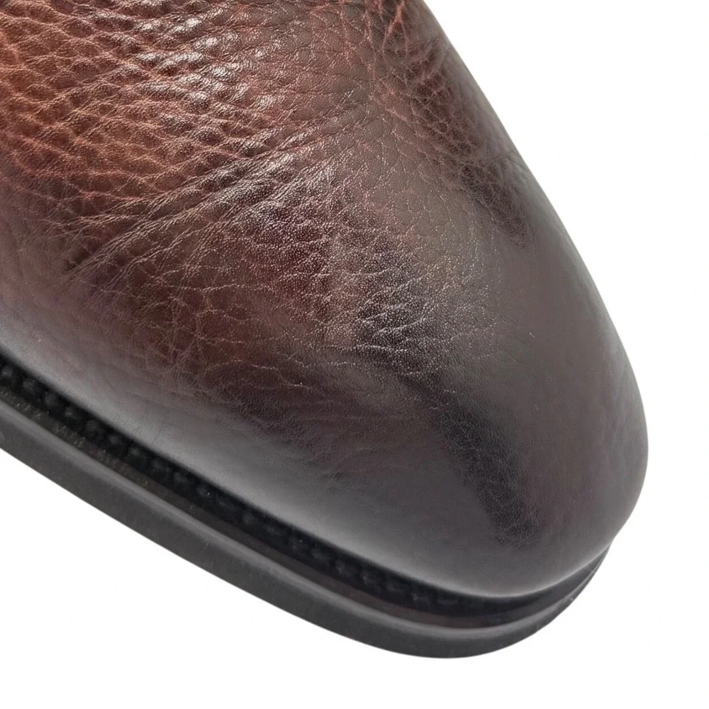 Magnanni Derby Shoes Melich III 12M $625 Brown Painted Grained Leather 23794